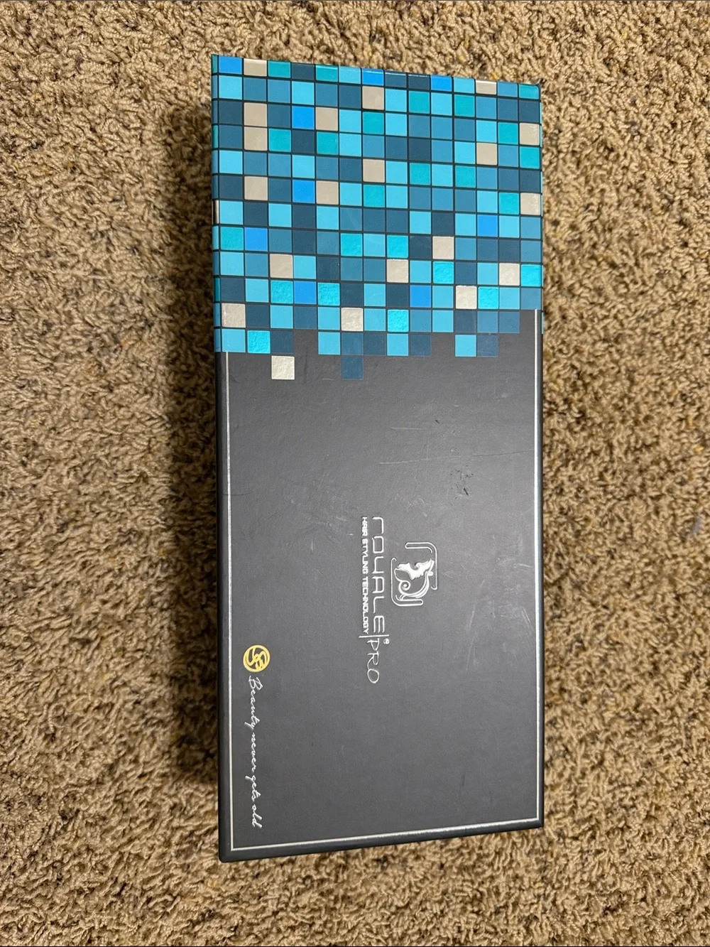 Royal & Pro Black Flat Iron Box with Blue Mosaic Design